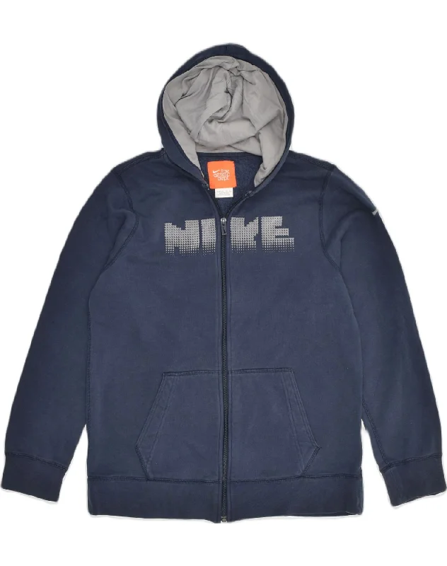 men's breathable sweaters -NIKE Boys Graphic Zip Hoodie Sweater 15-16 Years XL Navy Blue Cotton