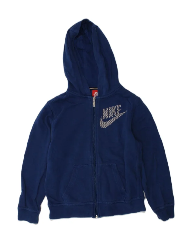 men's casual pullover sweaters -NIKE Boys Graphic Zip Hoodie Sweater 7-8 Years XL Blue Cotton