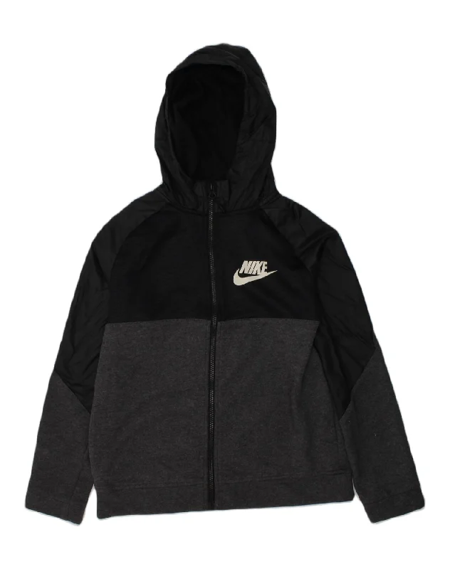 men's sweater for office -NIKE Boys Zip Hoodie Sweater 12-13 Years Large  Grey Colourblock Polyester