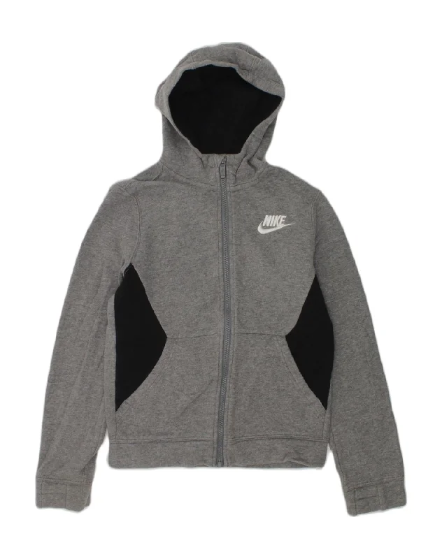 men's wool-blend sweaters -NIKE Boys Zip Hoodie Sweater 8-9 Years Small  Grey Colourblock Cotton