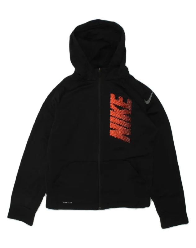 men's casual sweater cardigans -NIKE Girls Dri Fit Graphic Zip Hoodie Sweater 13-14 Years Large Black