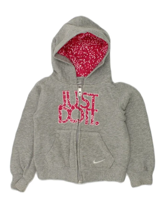 men's wool-blend sweaters -NIKE Girls Graphic Zip Hoodie Sweater 2-3 Years Grey Cotton