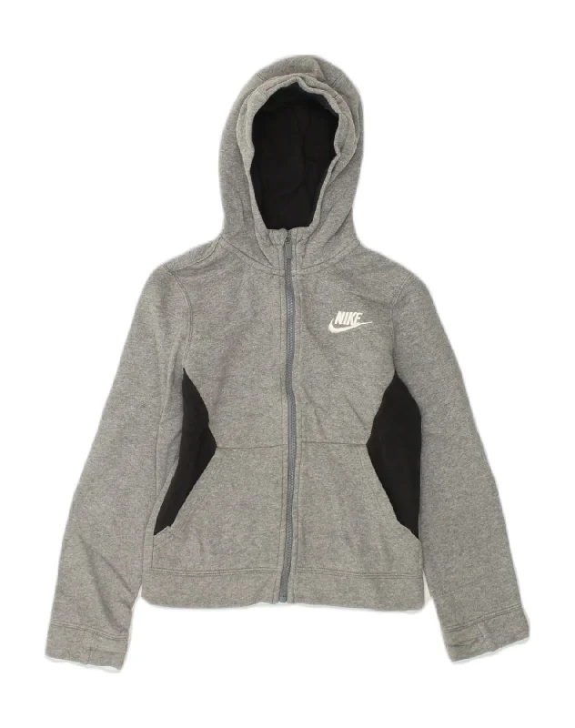 men's lightweight pullover sweaters -NIKE Girls Zip Hoodie Sweater 8-9 Years Small Grey Colourblock Cotton