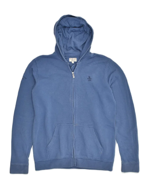 men's formal sweaters -PENGUIN Boys Zip Hoodie Sweater 14-15 Years Blue Cotton