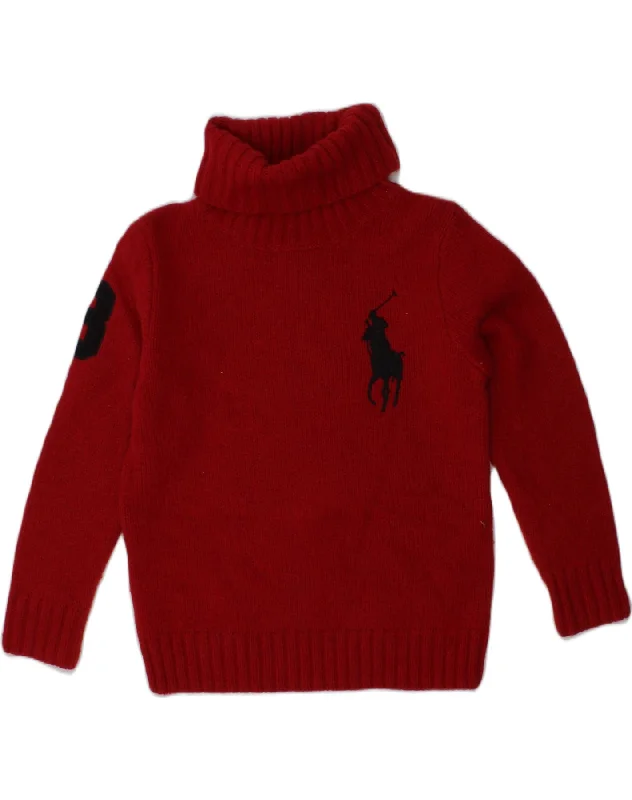 men's knitted winter sweaters -POLO RALPH LAUREN Boys Roll Neck Jumper Sweater 4-5 Years Red Lambswool