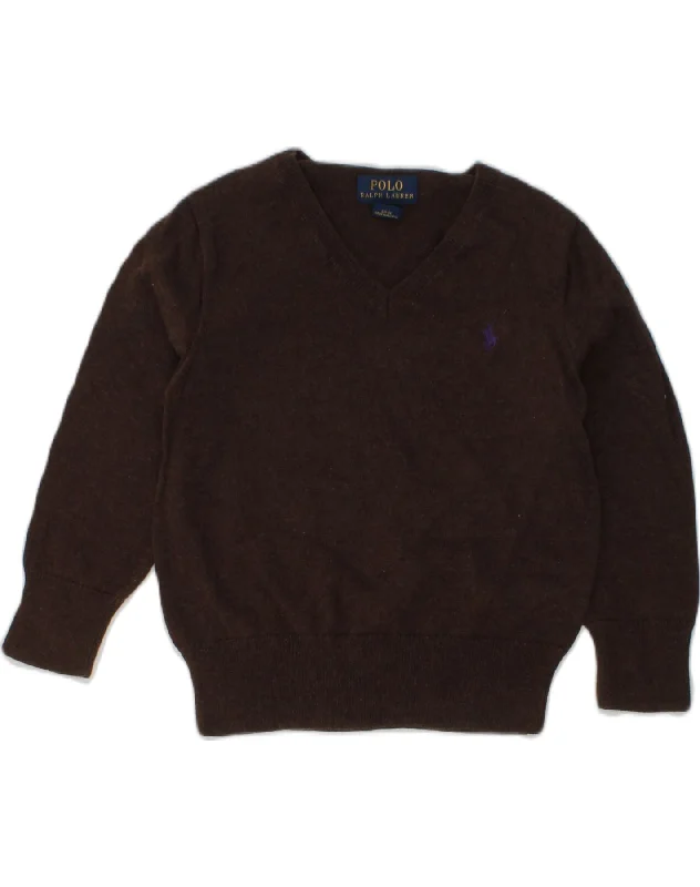 men's lightweight pullover sweaters -POLO RALPH LAUREN Boys V-Neck Jumper Sweater 2-3 Years Brown Cotton