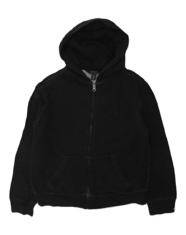 men's fleece sweaters -POLO RALPH LAUREN Boys Zip Hoodie Sweater 10-11 Years Medium  Black Cotton