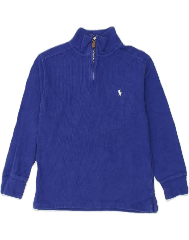 men's sweater for cold weather -POLO RALPH LAUREN Boys Zip Neck Jumper Sweater 7-8 Years Small Blue Cotton