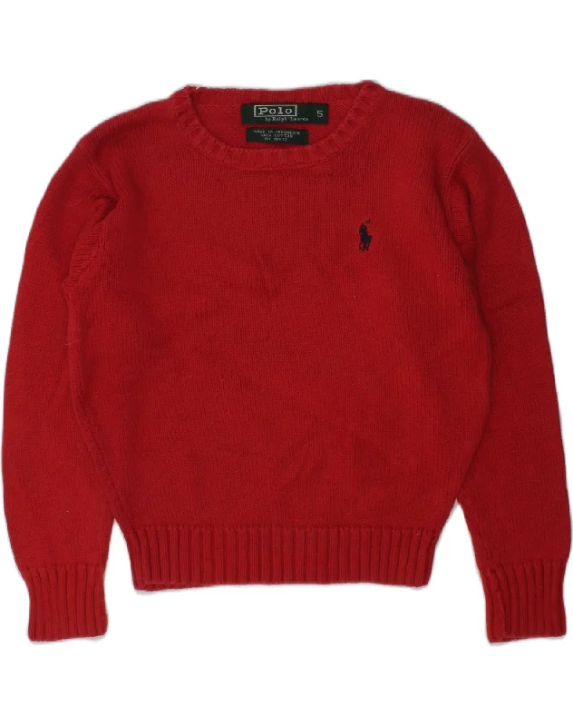 men's breathable sweaters -POLO RALPH LAUREN Girls Boat Neck Jumper Sweater 4-5 Years Red Cotton