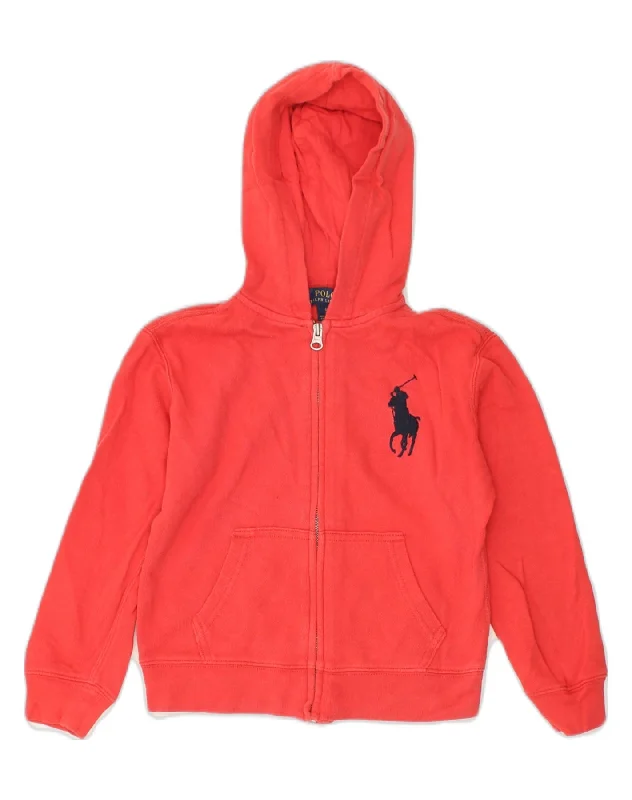 men's soft knit sweaters -POLO RALPH LAUREN Girls Zip Hoodie Sweater 5-6 Years Red Cotton