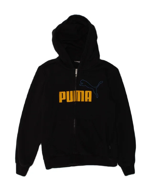 men's warm cardigans -PUMA Boys Graphic Zip Hoodie Sweater 11-12 Years Black Cotton