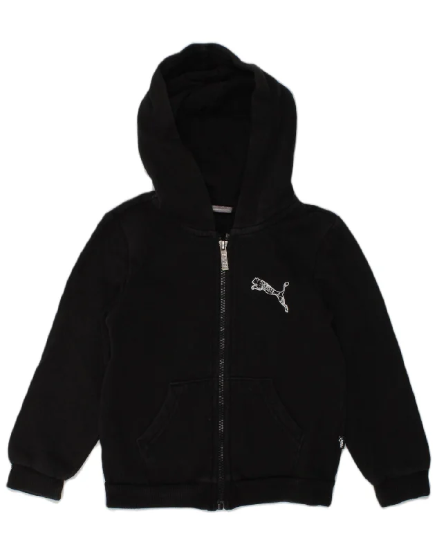 men's comfortable wool sweaters -PUMA Boys Graphic Zip Hoodie Sweater 5-6 Years Black Cotton