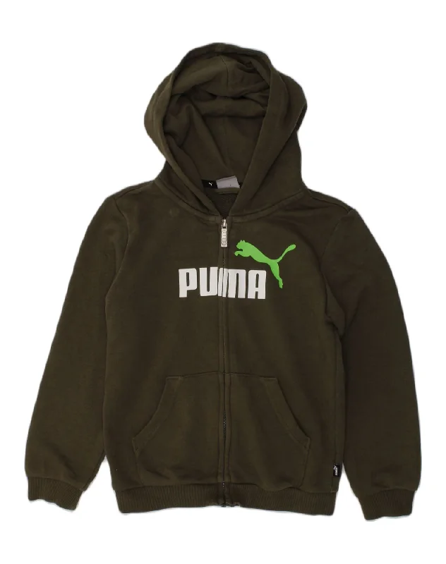 men's colorful sweaters -PUMA Boys Graphic Zip Hoodie Sweater 7-8 Years Khaki