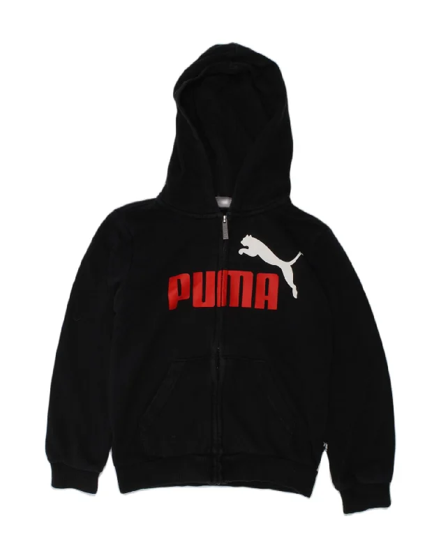 men's winter sweaters -PUMA Boys Graphic Zip Hoodie Sweater 9-10 Years Black Cotton