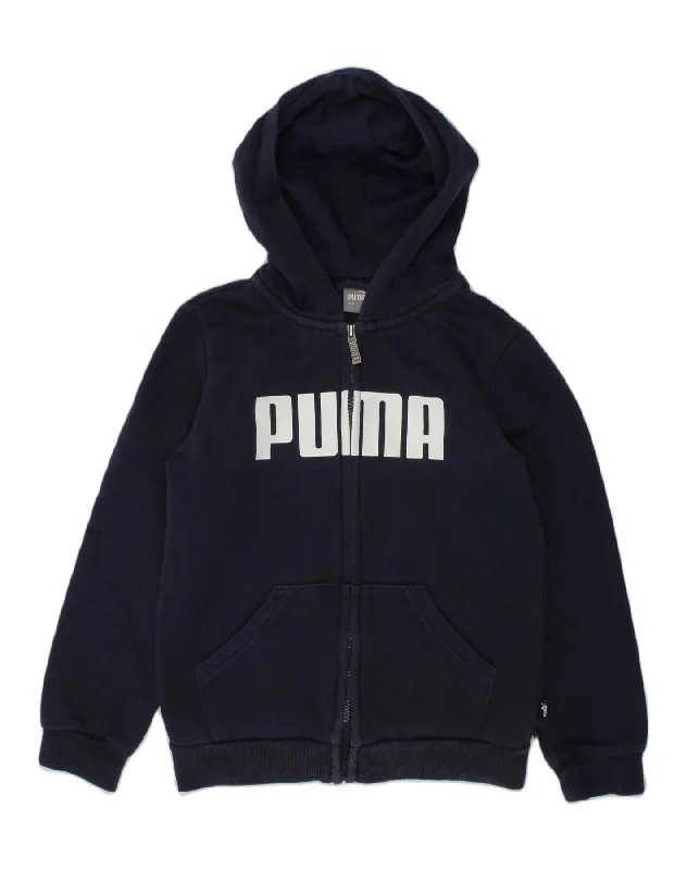 men's lightweight knitted sweaters -PUMA Boys Graphic Zip Hoodie Sweater 9-10 Years Blue Cotton