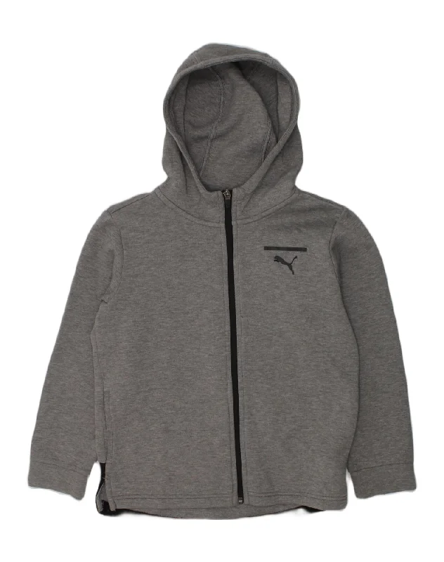 men's stylish knit pullovers -PUMA Boys Zip Hoodie Sweater 9-10 Years Grey Colourblock Polyester