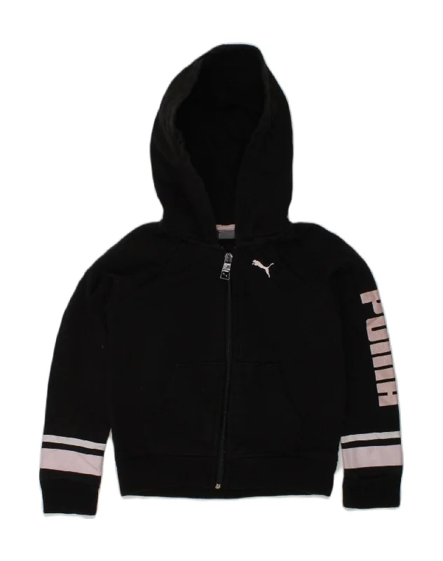 men's breathable wool sweaters -PUMA Girls Graphic Zip Hoodie Sweater 3-4 Years Black Cotton