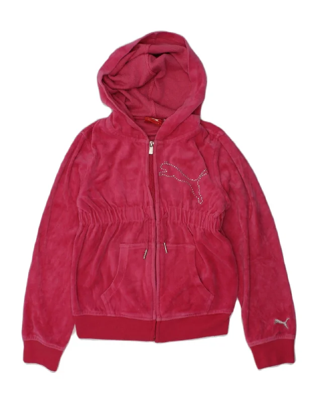 men's zip-up knit sweaters -PUMA Girls Graphic Zip Hoodie Sweater 3-4 Years Medium Red Cotton