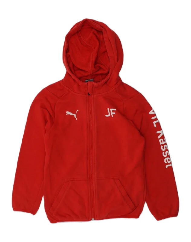 men's chunky knit sweaters -PUMA Girls Graphic Zip Hoodie Sweater 7-8 Years Red Cotton