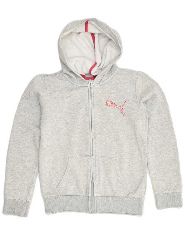 men's performance knit sweaters -PUMA Girls Zip Hoodie Sweater 11-12 Years Grey Cotton