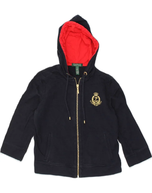 men's wool sweater vests -RALPH LAUREN Girls Zip Hoodie Sweater 8-9 Years Medium Navy Blue Cotton