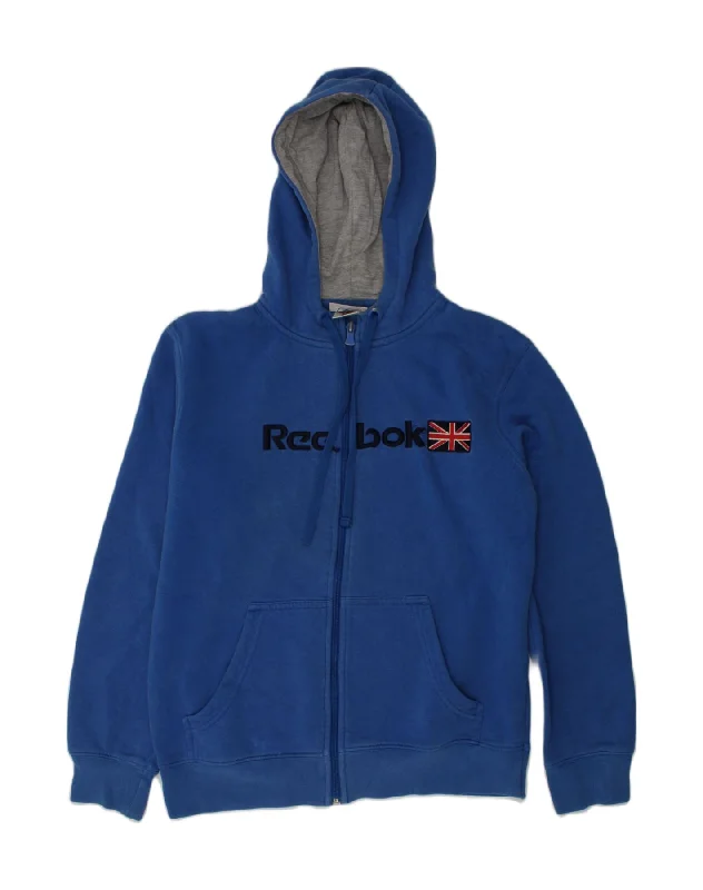 men's lightweight pullover sweaters -REEBOK Boys Graphic Zip Hoodie Sweater 13-14 Years Blue Cotton