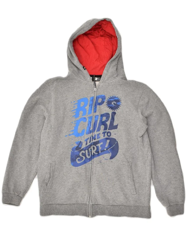 men's stylish turtleneck sweaters -RIP CURL Boys Graphic Zip Hoodie Sweater 15-16 Years Grey Cotton