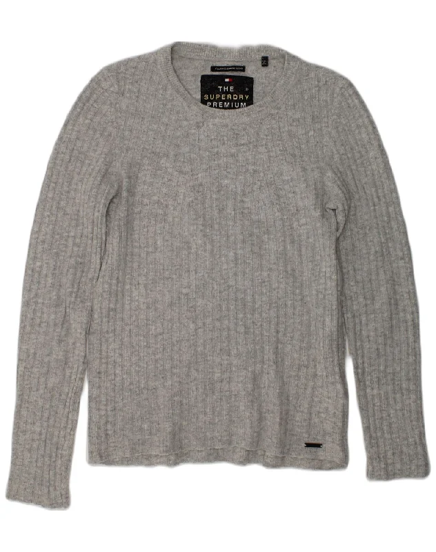 men's cozy sweaters -SUPERDRY Girls Crew Neck Jumper Sweater 11-12 Years Small Grey Wool