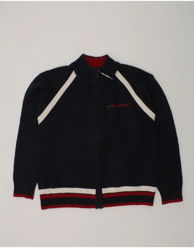 men's modern pullover sweaters -TOMMY HILFIGER Boys Cardigan Sweater 9-10 Years Small  Navy Blue Cotton