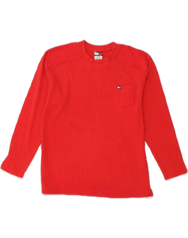 men's knitted sweaters -TOMMY HILFIGER Boys Crew Neck Jumper Sweater 13-14 Years Large  Red Cotton