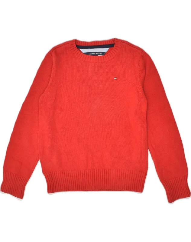 men's comfortable sweaters -TOMMY HILFIGER Boys Crew Neck Jumper Sweater 5-6 Years Red Cotton