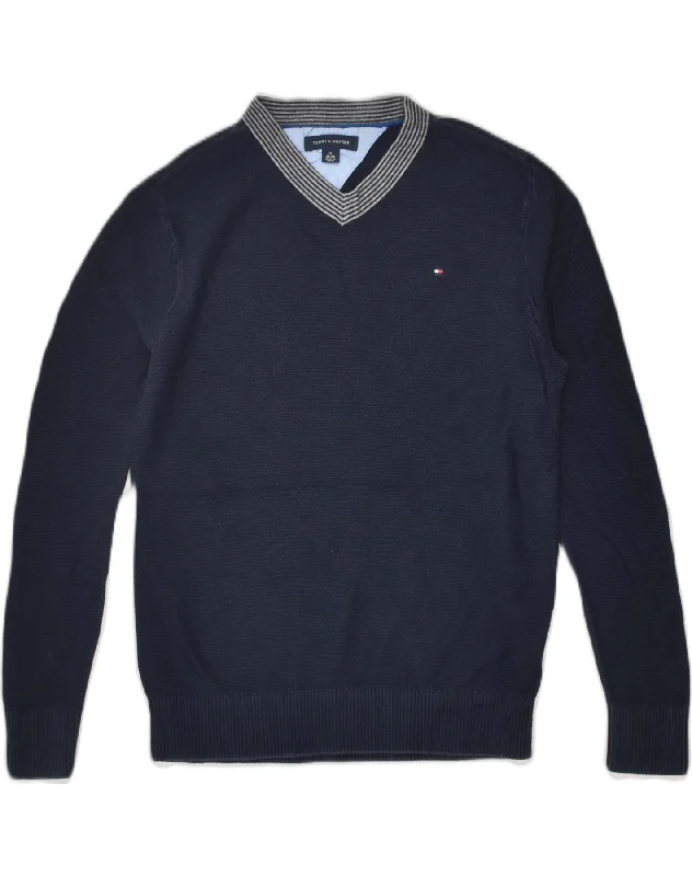 men's knitted pullover sweaters -TOMMY HILFIGER Boys V-Neck Jumper Sweater 8-9 Years Medium  Navy Blue