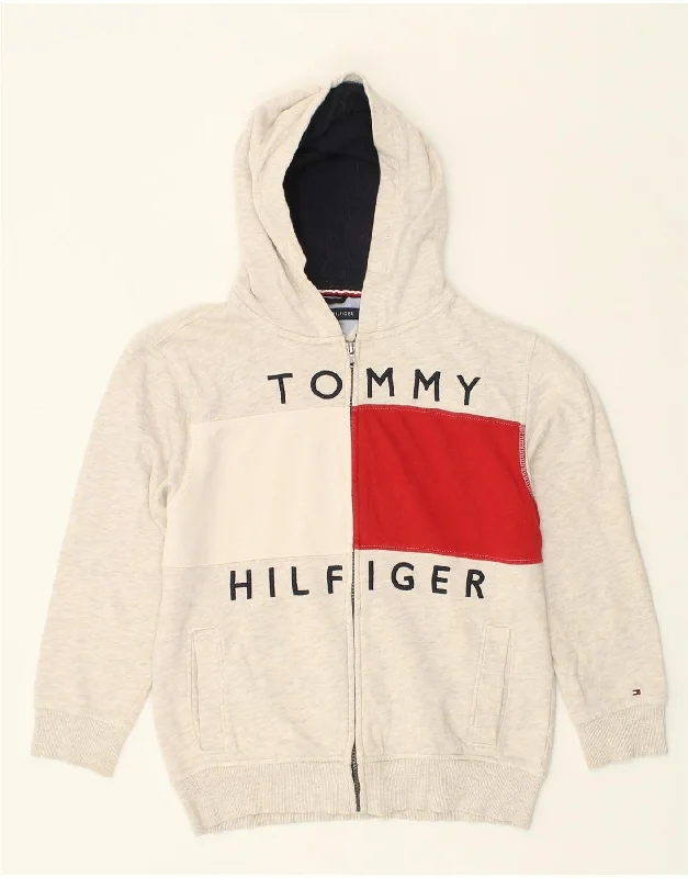 men's everyday sweaters -TOMMY HILFIGER Girls Graphic Zip Hoodie Sweater 12-13 Years Medium Beige