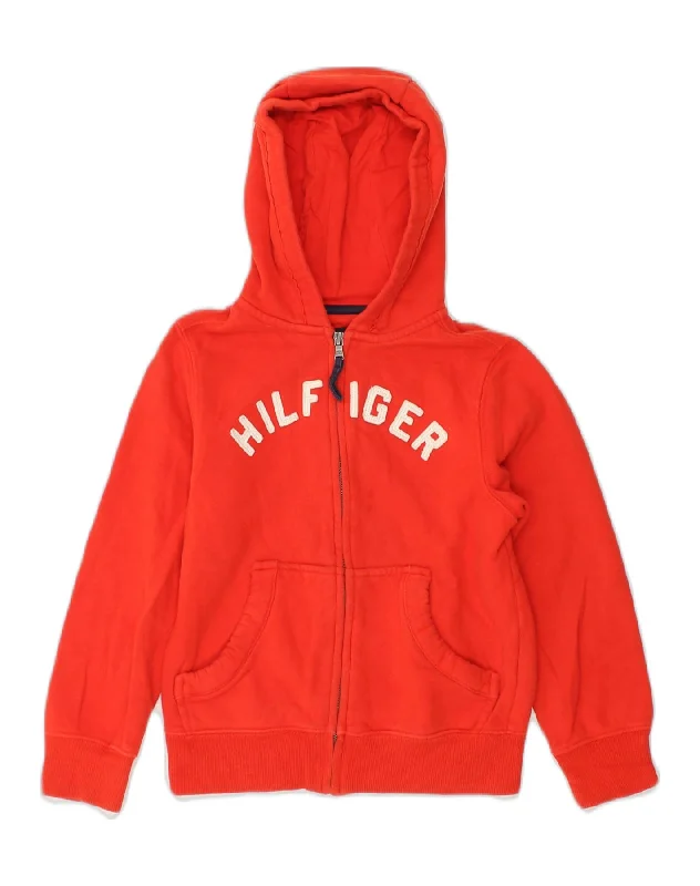 men's turtleneck pullover sweaters -TOMMY HILFIGER Girls Graphic Zip Hoodie Sweater 6-7 Years Small Red Cotton