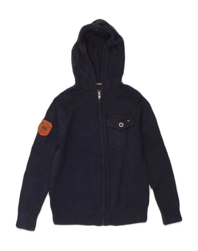 men's stylish knit pullovers -TOMMY HILFIGER Girls Hooded Cardigan Sweater 8-9 Years Medium  Navy Blue