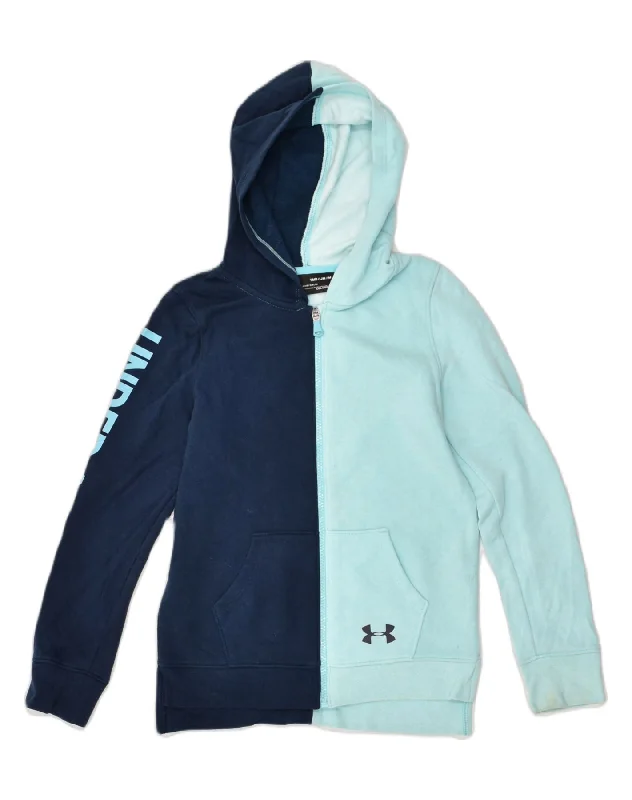 men's elegant wool sweaters -UNDER ARMOUR Girls Graphic Zip Hoodie Sweater 5-6 Years Medium Blue