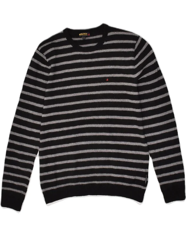 men's sweater for layering -WOOLRICH Boys Crew Neck Jumper Sweater 11-12 Years XL Navy Blue Striped