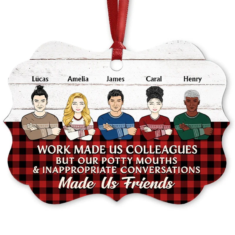 men's elegant wool sweaters -Work Made Us Colleagues Sweaters - BFF Bestie Christmas Gift - Personalized Custom Aluminum Ornament