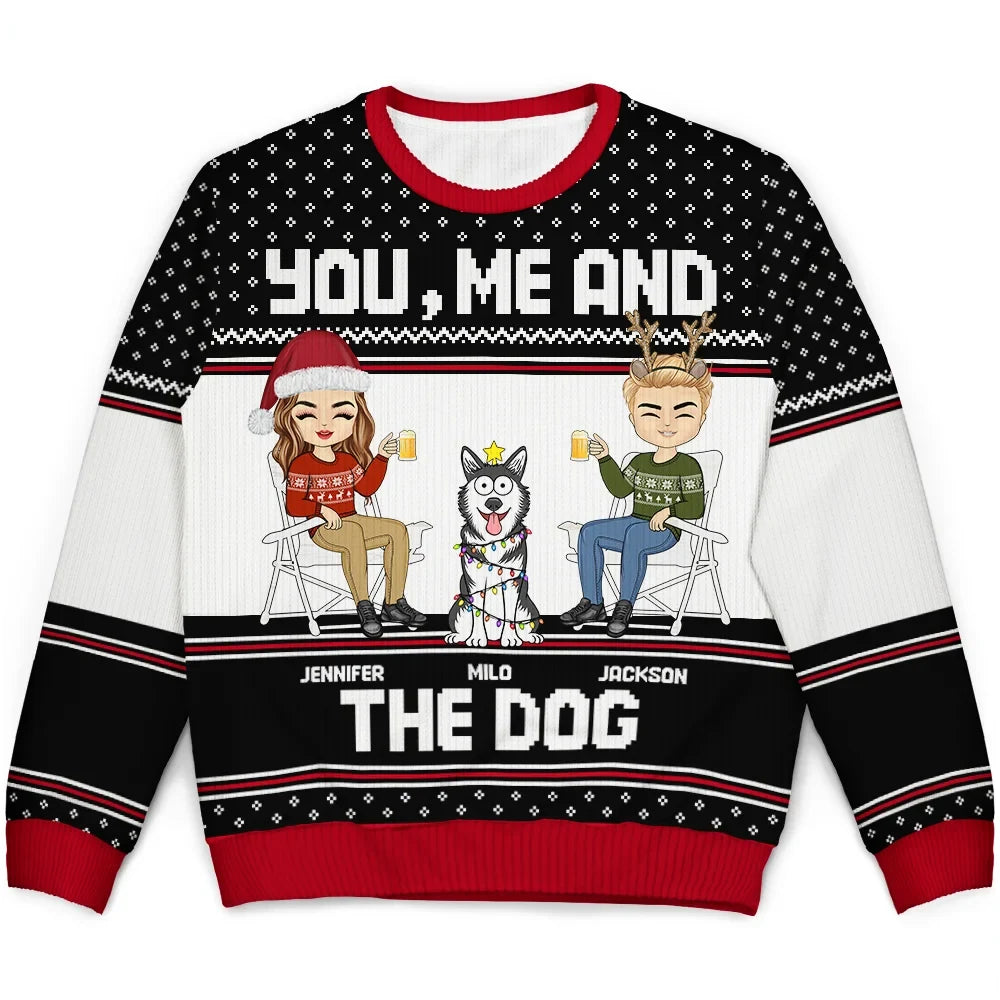 men's modern fit sweaters -You, Me And The Dog - Personalized Unisex Ugly Sweater