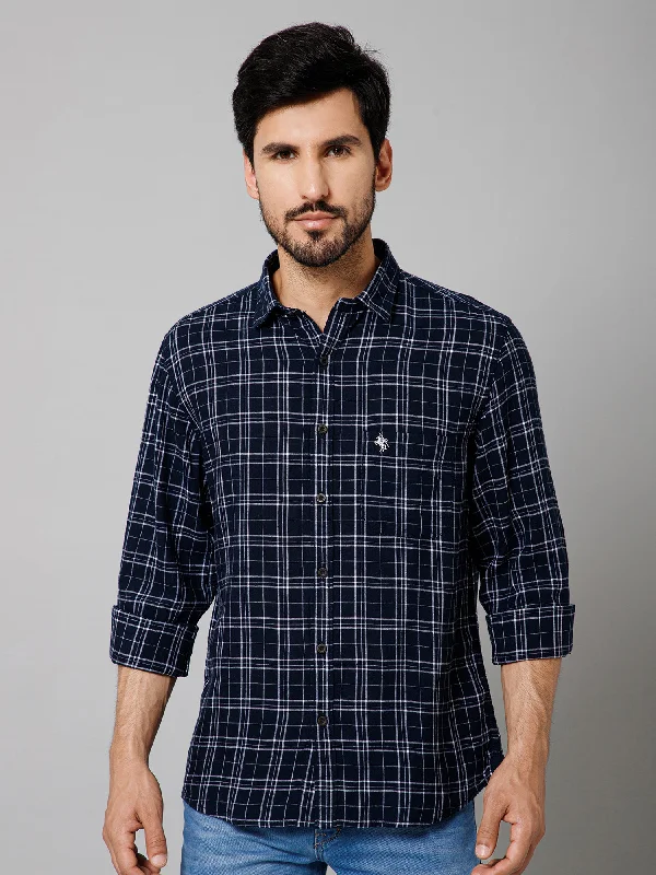 men's lightweight shirts -Men's Navy Blue Casual Medium Checks Full Sleeve Shirt