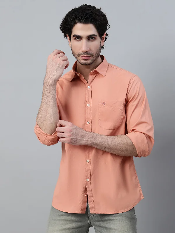 men's button-up shirts with patterns -Men's Rust  Casual Plain Full Sleeve Shirt