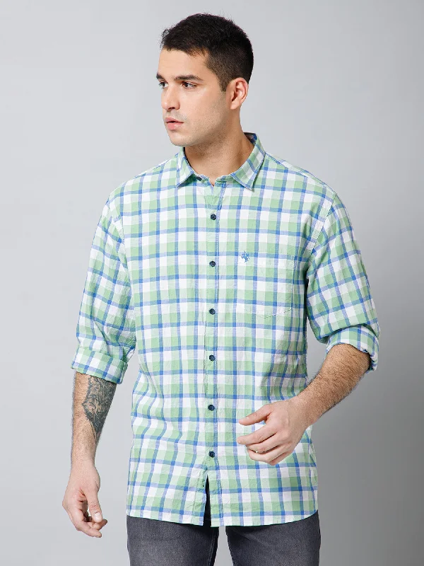 men's office-friendly shirts -Men's Light Green Casual Medium Checks Full Sleeve Shirt