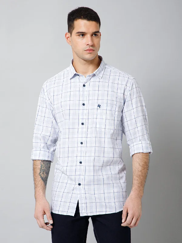 men's slim-fit dress shirts -Men's Sky Blue Casual Medium Checks Full Sleeve Shirt