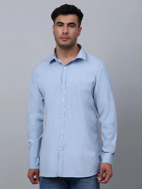 men's patterned shirts -Men's Light Blue Casual Plain Full Sleeve Shirt