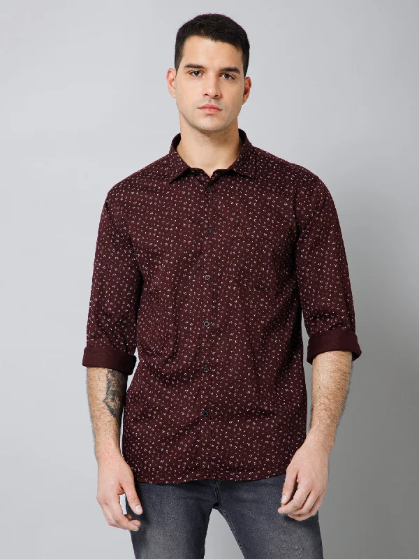 men's versatile shirts -Men's Coffee Brown Casual Ditsy Print Full Sleeve Shirt