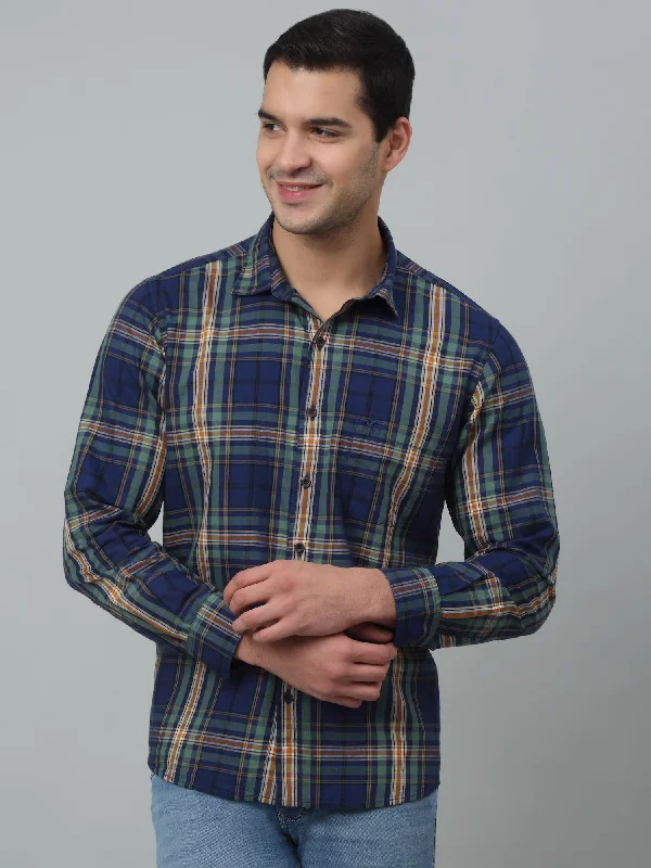 men's formal shirts -Men's Navy Blue Casual Big Checks Full Sleeve Shirt