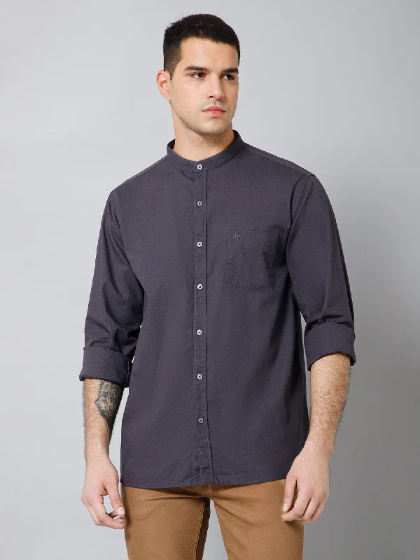 men's comfortable shirts -Men's Dark Grey Casual Plain Full Sleeve Shirt