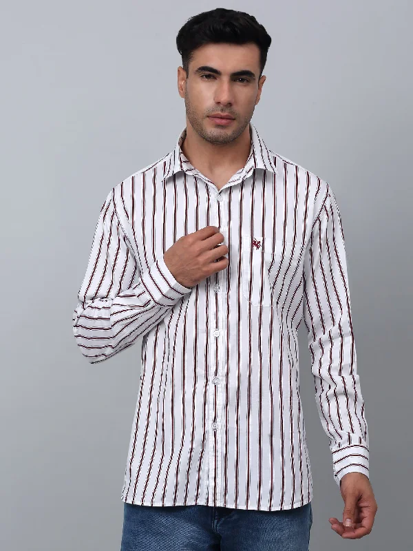 men's plaid shirts -Men's Red  Casual Thin Stripe Full Sleeve Shirt