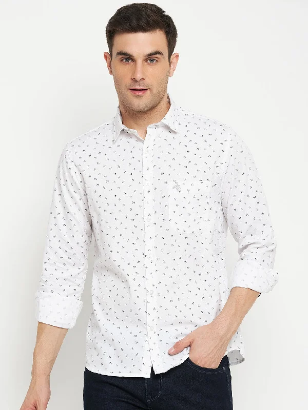 men's custom-tailored shirts -Men's White Casual Floral Ditsy Print Full Sleeve Shirt