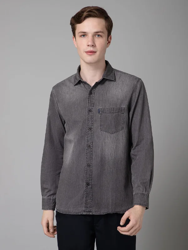 men's button-down shirts for casual wear -Men's Black Casual Denim Full Sleeve Shirt